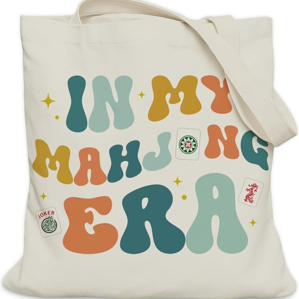 Mahjong Tote Bag Canvas Spacious Stylish Gift for Women Girls - Picture 2 of 7